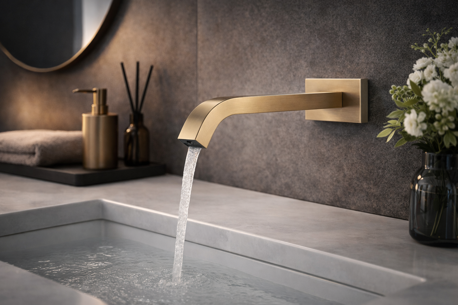 Grifo de lavabo infrarrojo 018 en latón dorado, colección Halys