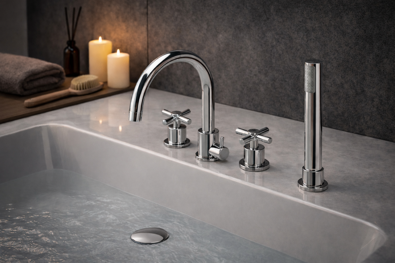 Deck-mounted bathtub faucet 027 in chrome-plated brass Erymanthe collection