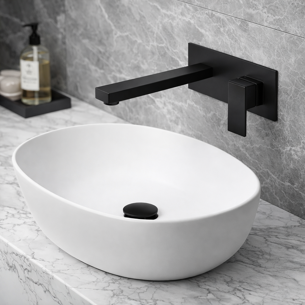 Robinet de lavabo à fixation murale 91221B en laiton noir collection Alphée