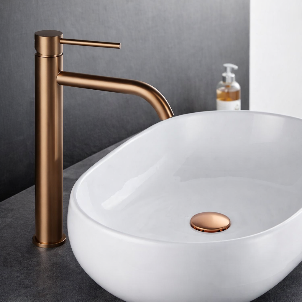 Grifo para lavabo elevado de latón dorado cepillado colección Scamandre 055