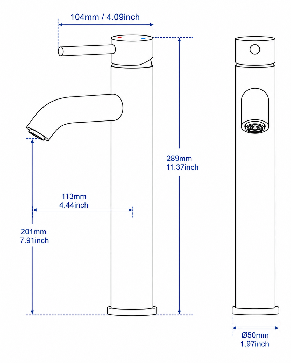 Robinet de lavabo B205 surélevé Céphise Noir Mat — Robinet Lavabo HUDOR