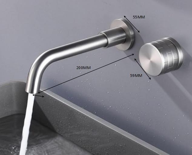 Grifo de lavabo de pared 042 en latón niquelado cepillado, colección Eas