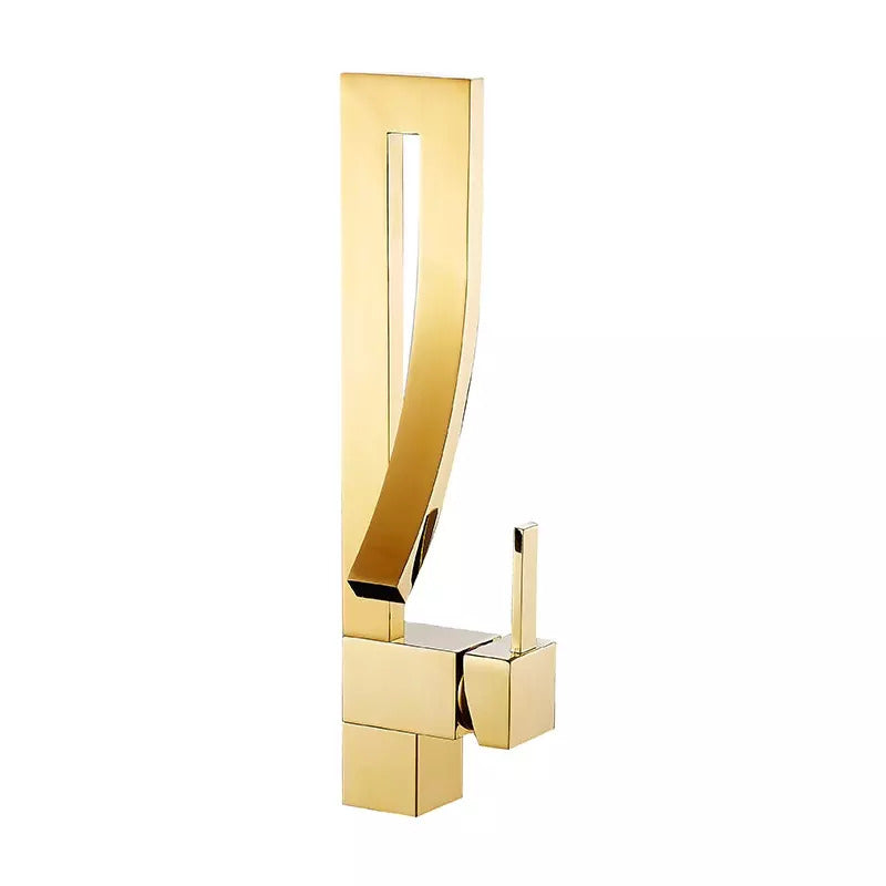 DECK-MOUNTED BASIN FAUCET IN GOLD BRASS HALYS COLLECTION