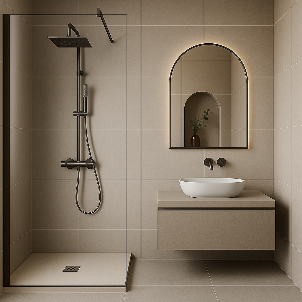 Ambiance de salle de bain aux teintes sombres