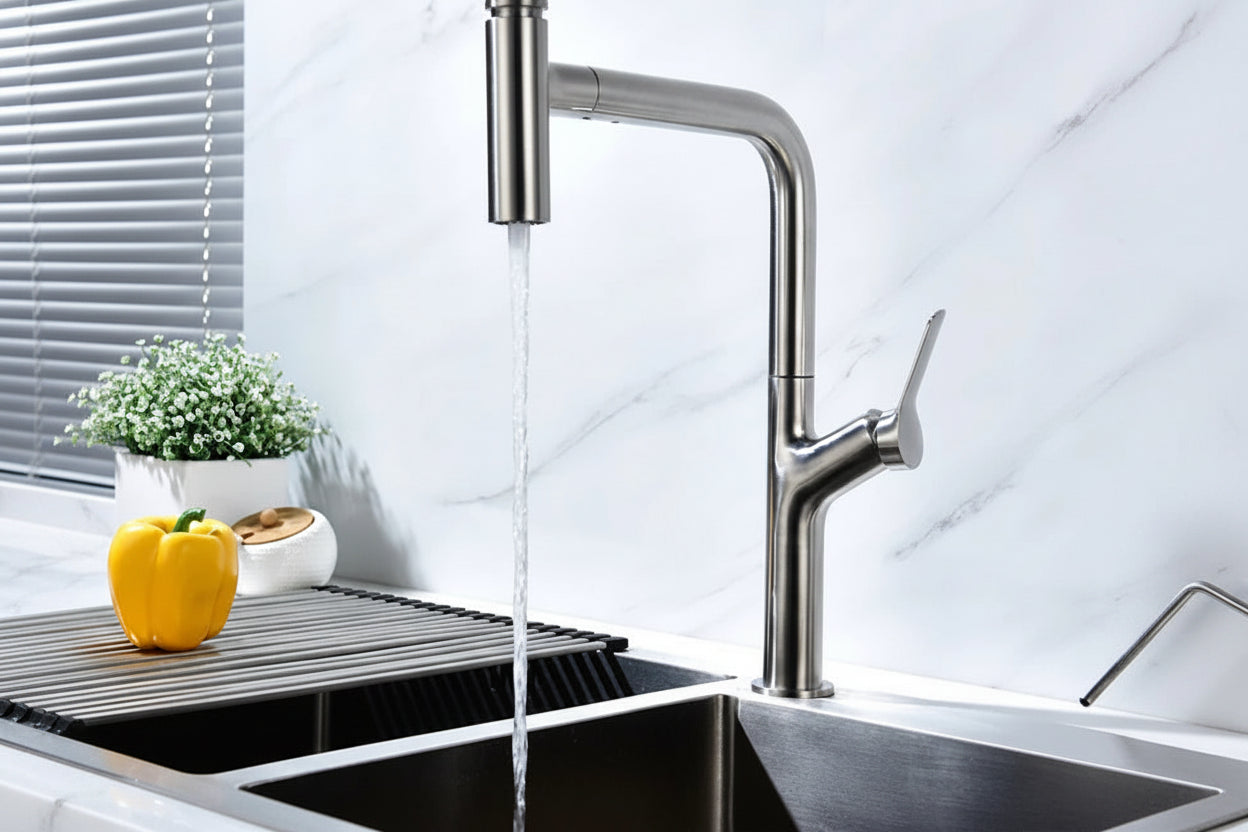 Robinet Cuisine Nickel Brossé HUDOR — détail