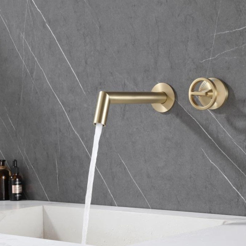 Robinet Lavabo Mural Doré Brossé — L'Élégance Contemporaine HUDOR