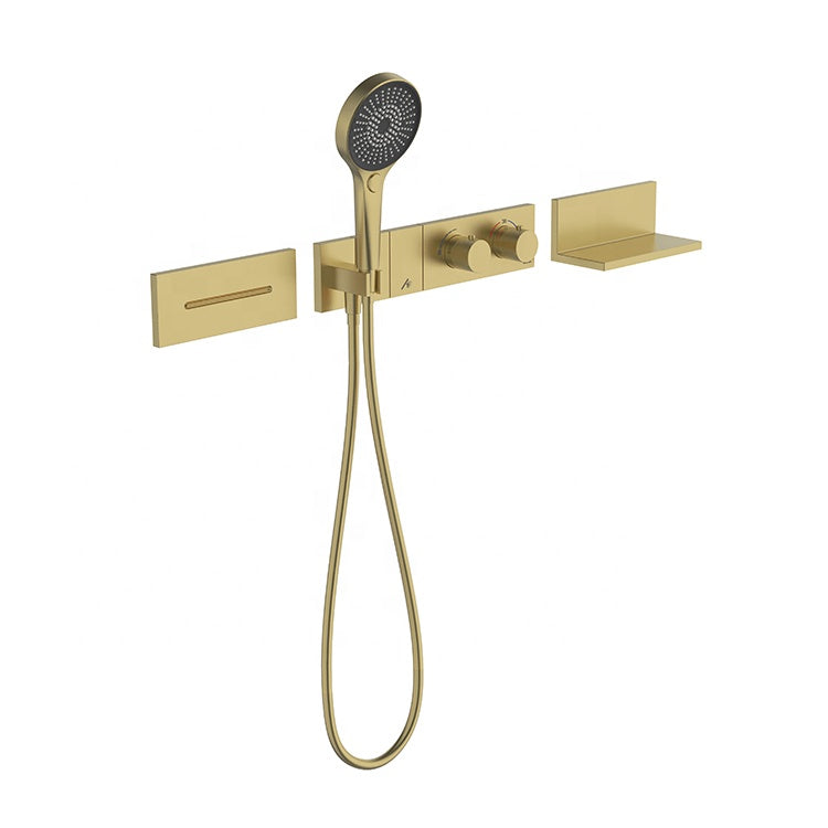 Robinet Baignoire Mural Robinet de bain mural new batch 0002 Doré brossé | HUDOR