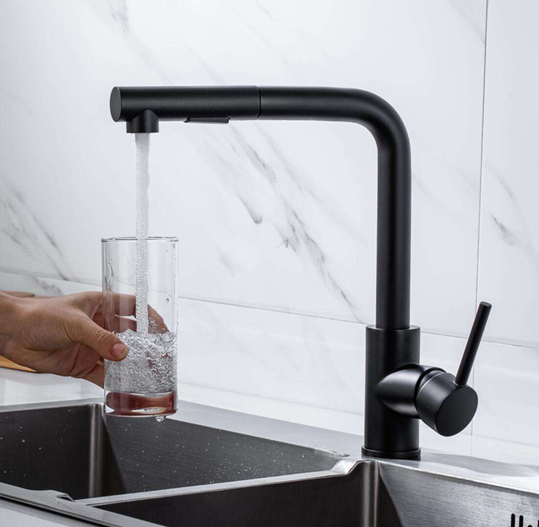 hudor mitigeur de cuisine Noir mat - vue principale sur fond blanc