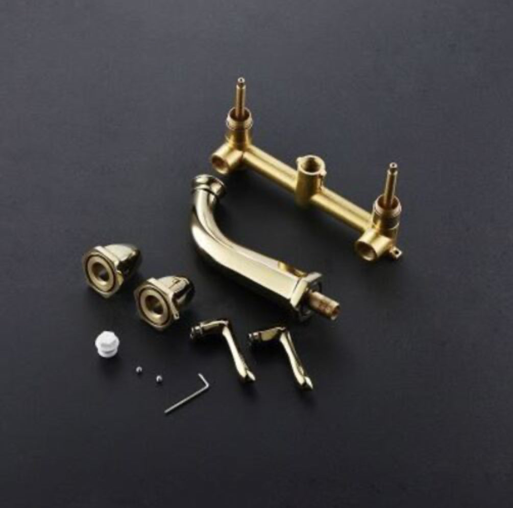 GRIFO DE LAVABO DE PARED DE LATÓN DORADO COLECCIÓN SCAMANDRE