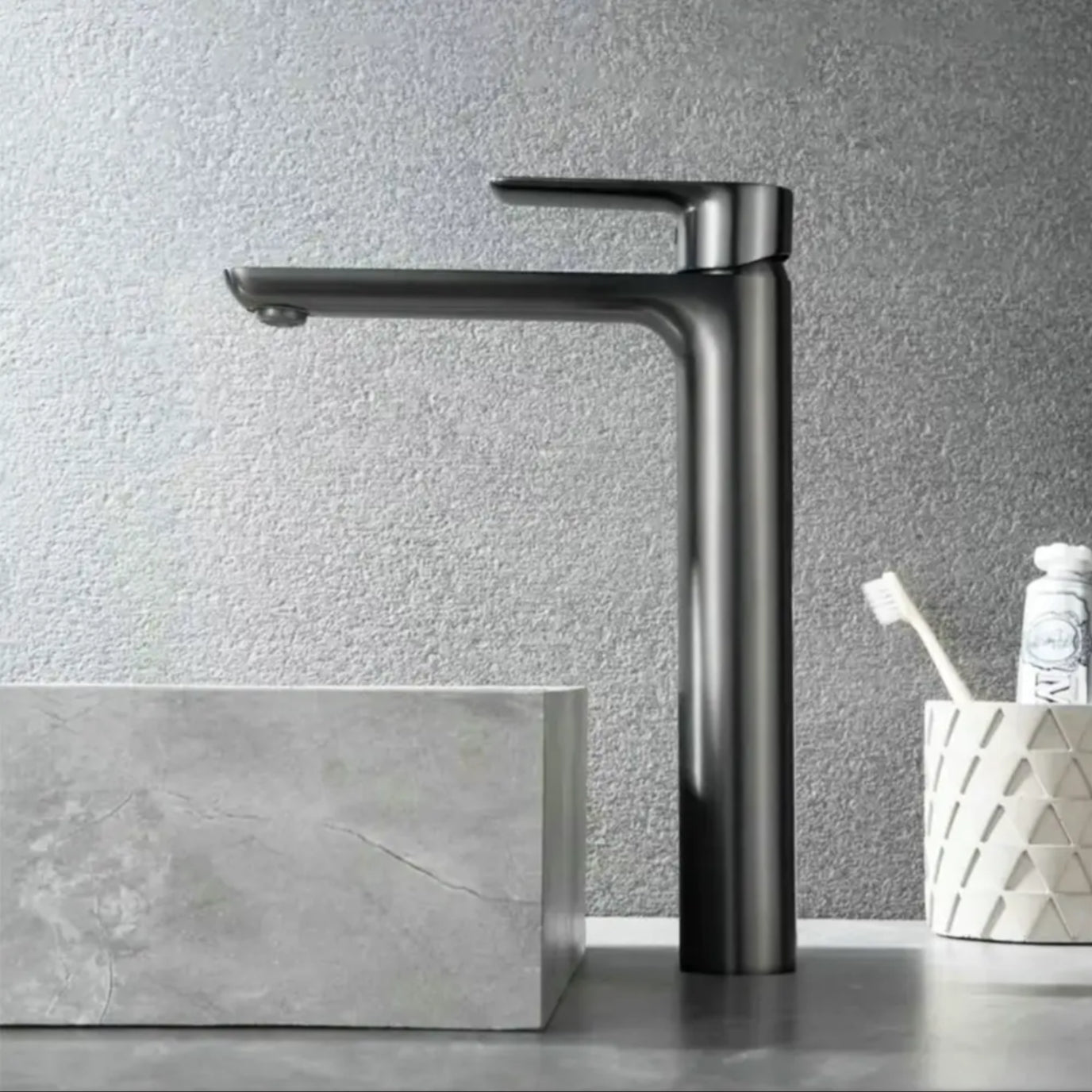 Robinet de lavabo surélevé 411 en laiton nickel brossé collection Enipée