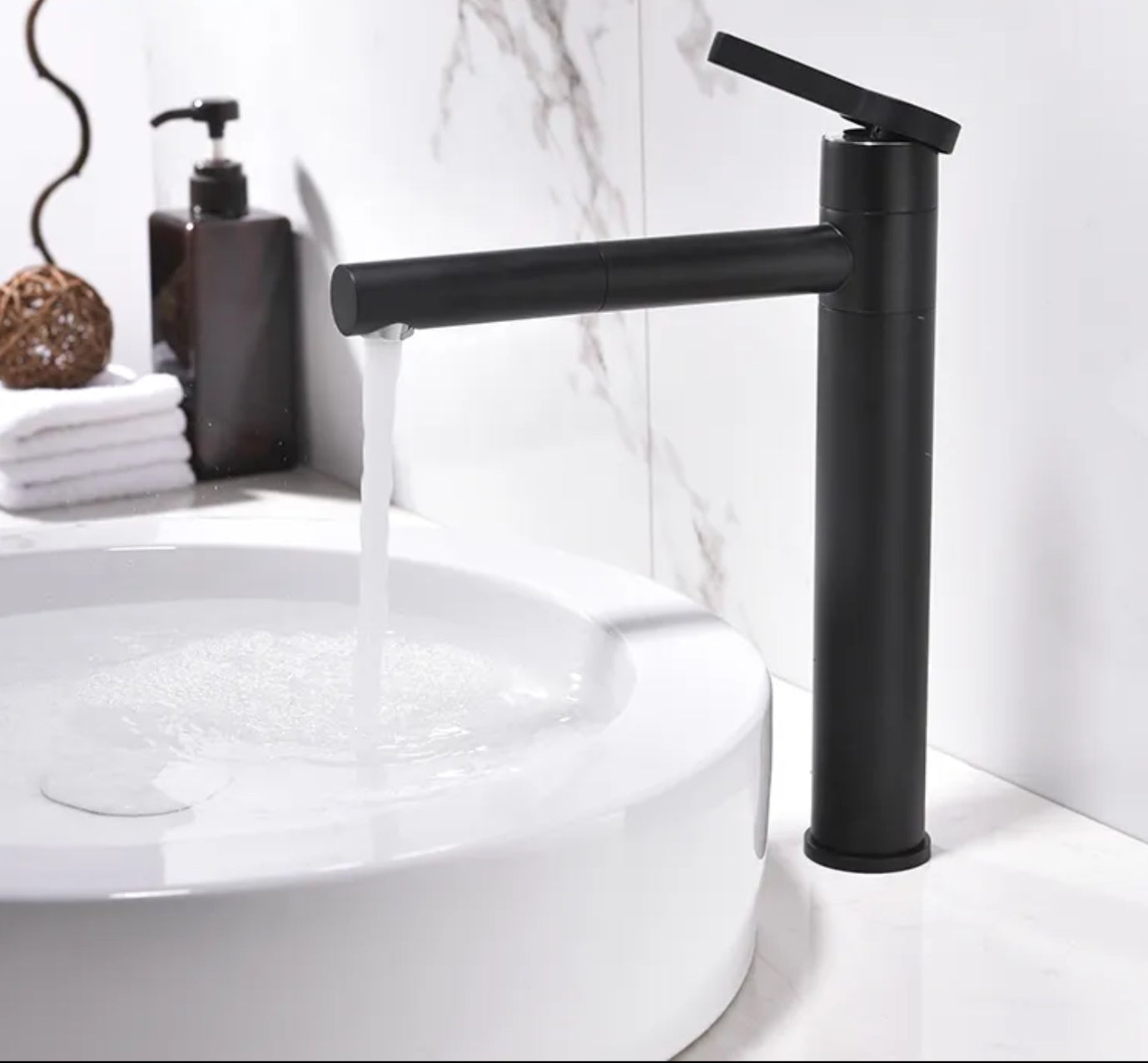 Robinet de lavabo surélevé en laiton noir mat 80327B collection Céphise