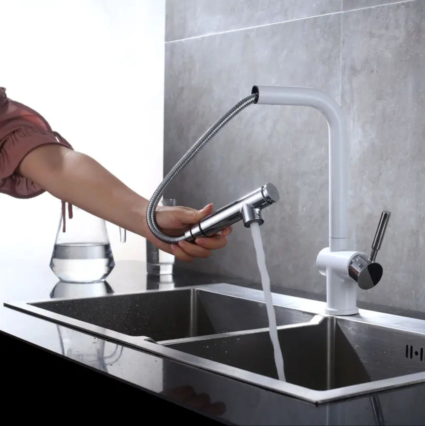 Kitchen faucet 0014 in white and chrome brass Argolide collection