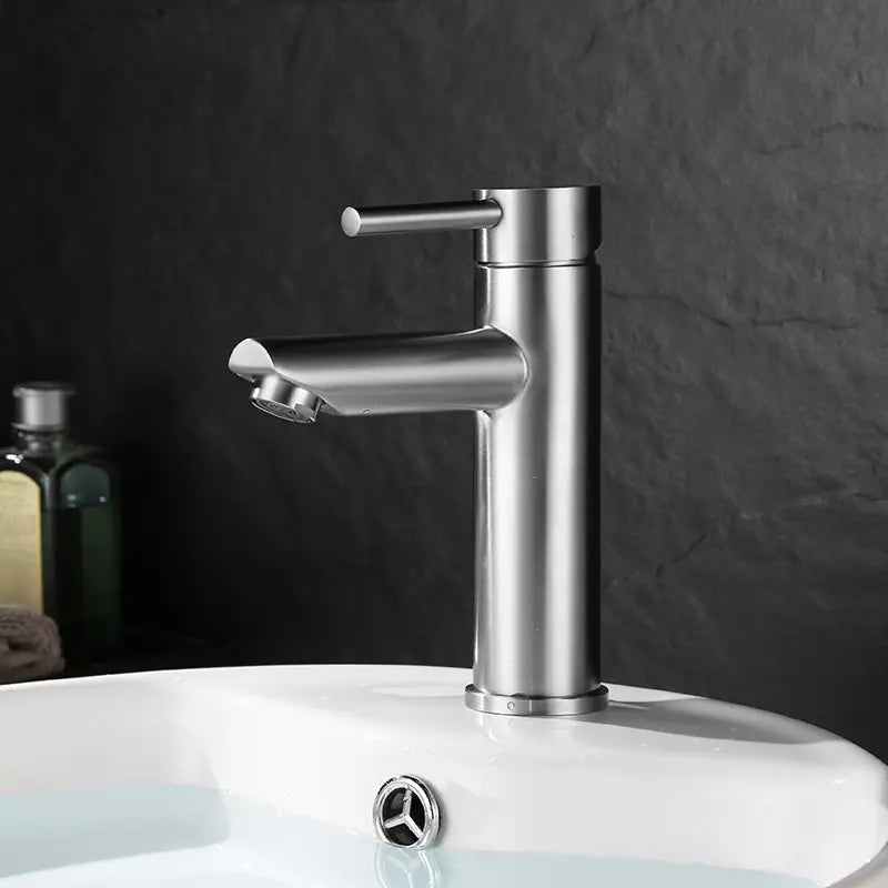 Grifo para lavabo de sobre encimera 002 en latón niquelado cepillado, colección Eas 