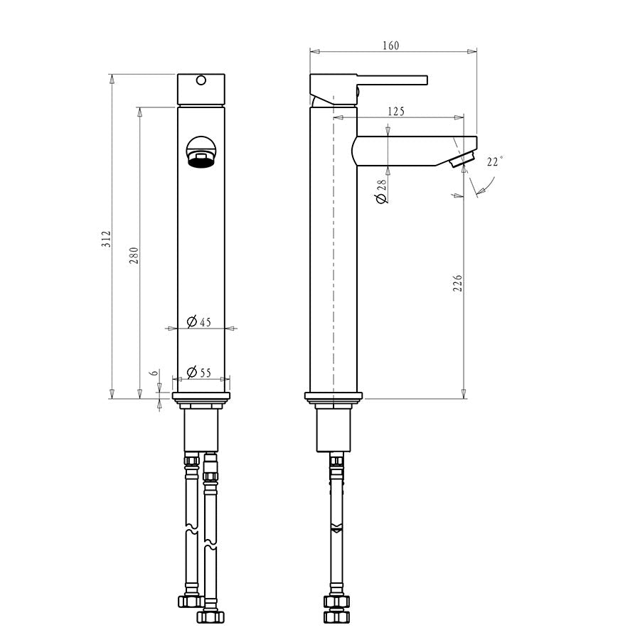 Robinet de lavabo surélevé 20 en laiton chromé collection Erymanthe