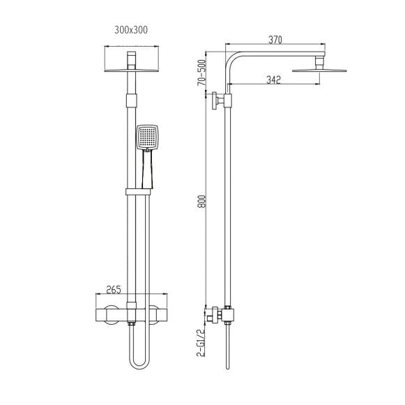 THERMOSTATIC SHOWER COLUMN IN BRUSHED GOLD BRASS SC428 SCAMANDRE COLLECTION (MATTE GOLD)