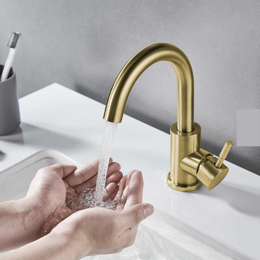 ROBINET DE LAVABO SUR PLAGE EN LAITON 2 DORE BROSSE COLLECTION SCAMANDRE