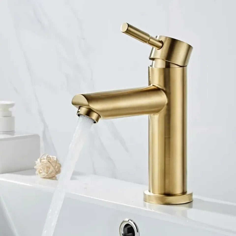 ROBINET DE LAVABO SUR PLAGE 002 EN LAITON DORÉ BROSSÉ COLLECTION SCAMANDRE