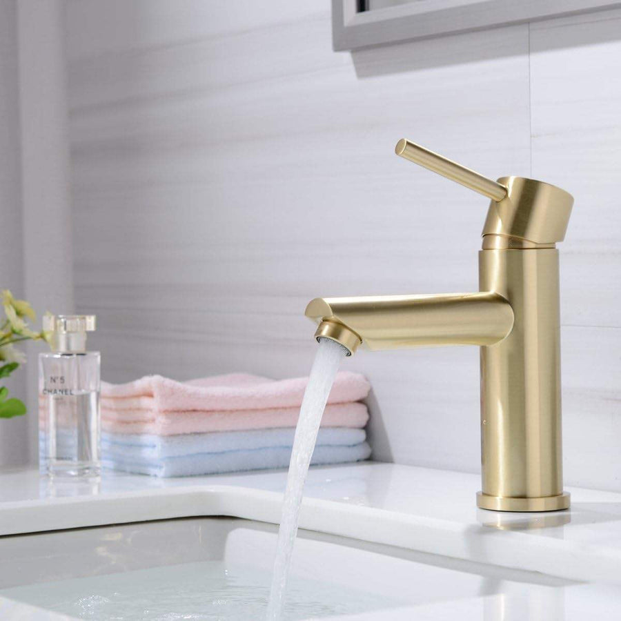 ROBINET DE LAVABO SUR PLAGE 002 EN LAITON DORÉ BROSSÉ COLLECTION SCAMANDRE