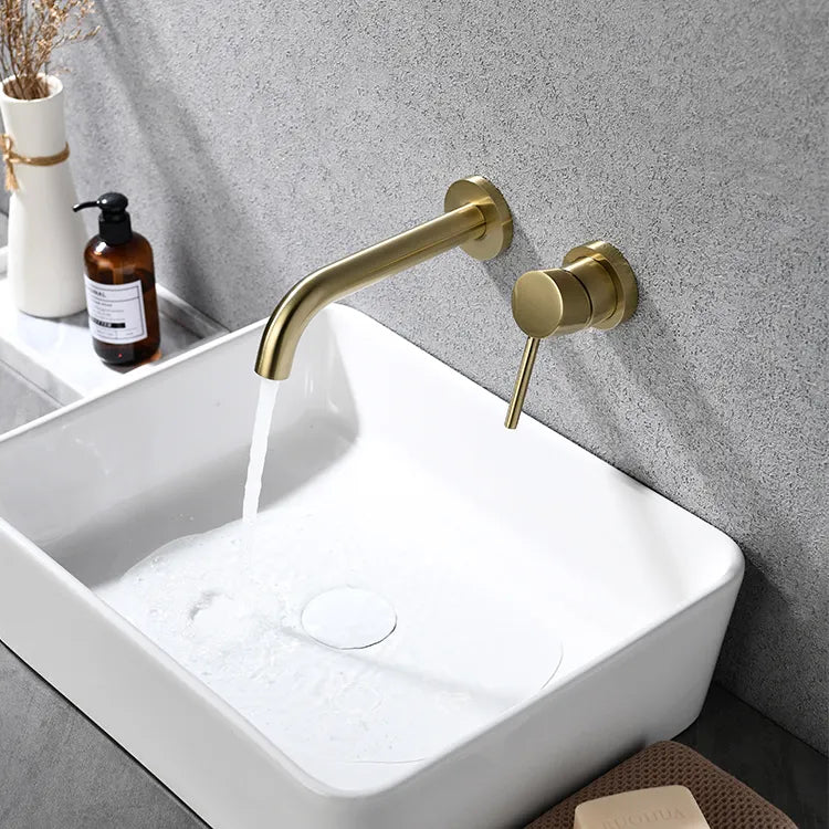 ROBINET DE LAVABO FIXATION MURALE 022 EN LAITON DORÉ BROSSÉ COLLECTION SCAMANDRE