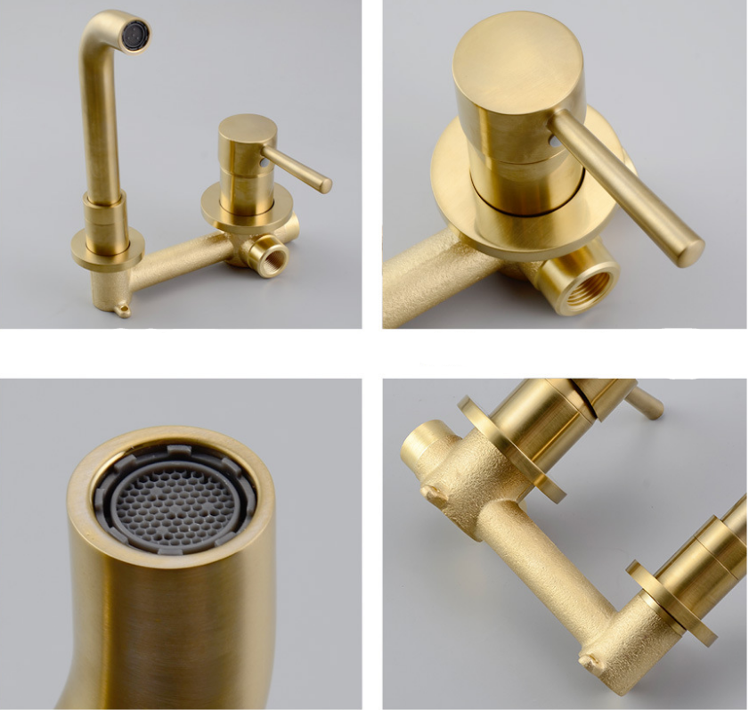 ROBINET DE LAVABO FIXATION MURALE 022 EN LAITON DORÉ BROSSÉ COLLECTION SCAMANDRE