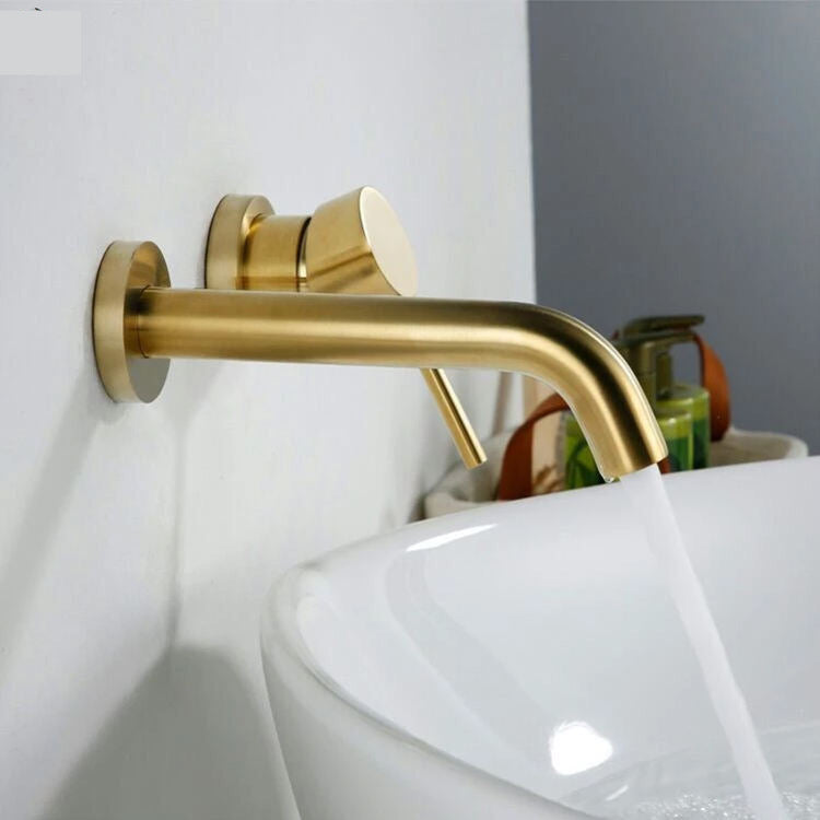 ROBINET DE LAVABO FIXATION MURALE 022 EN LAITON DORÉ BROSSÉ COLLECTION SCAMANDRE