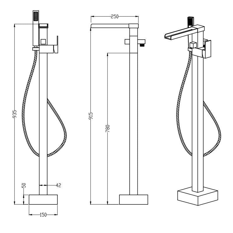 Robinet de baignoire au sol 014 en laiton chromé collection Enipée