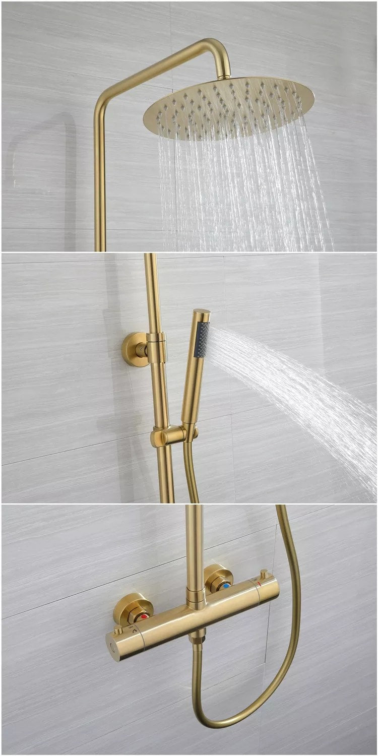 COLONNE DE DOUCHE THERMOSTATIQUE EN LAITON DORÉ BROSSÉ SC418 COLLECTION SCAMANDRE