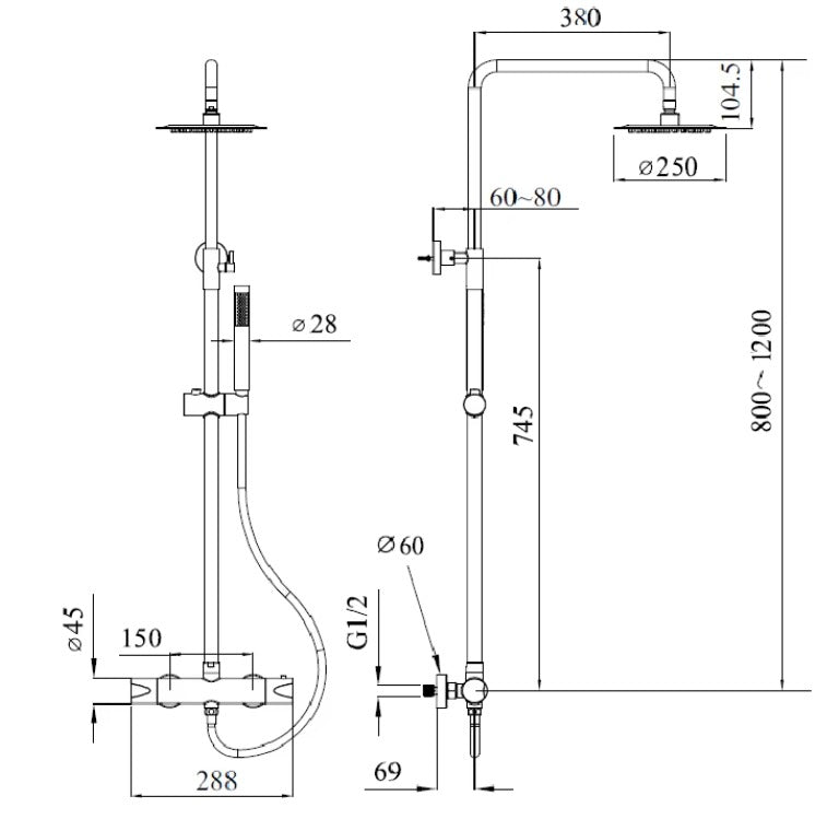 COLONNE DE DOUCHE THERMOSTATIQUE EN LAITON DORÉ BROSSÉ SC418 COLLECTION SCAMANDRE