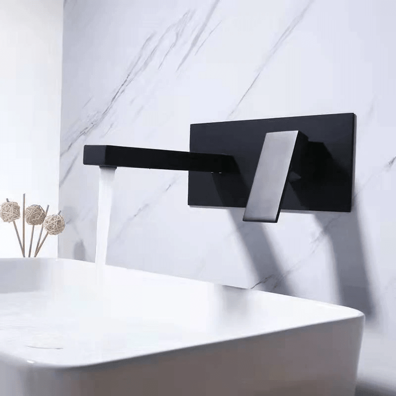 Grifería de lavabo de pared colección Alphée 91221B en latón negro 