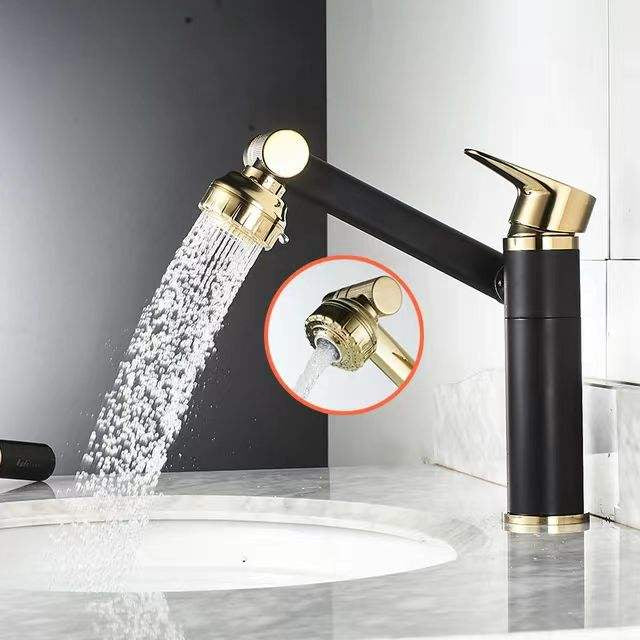 Robinet Lavabo Scamandre Noir et Or — Tête Modulable HUDOR