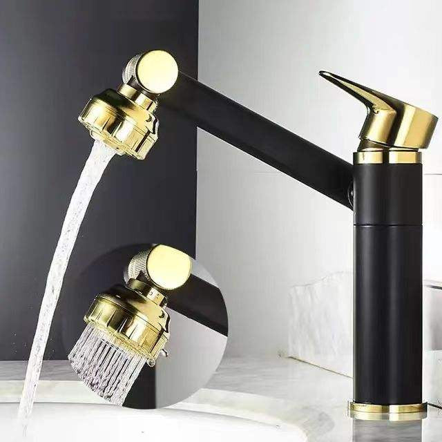Robinet Lavabo Scamandre Noir et Or — Tête Modulable HUDOR