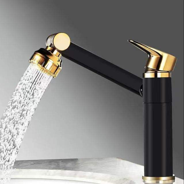 Robinet Lavabo Scamandre Noir et Or — Tête Modulable HUDOR