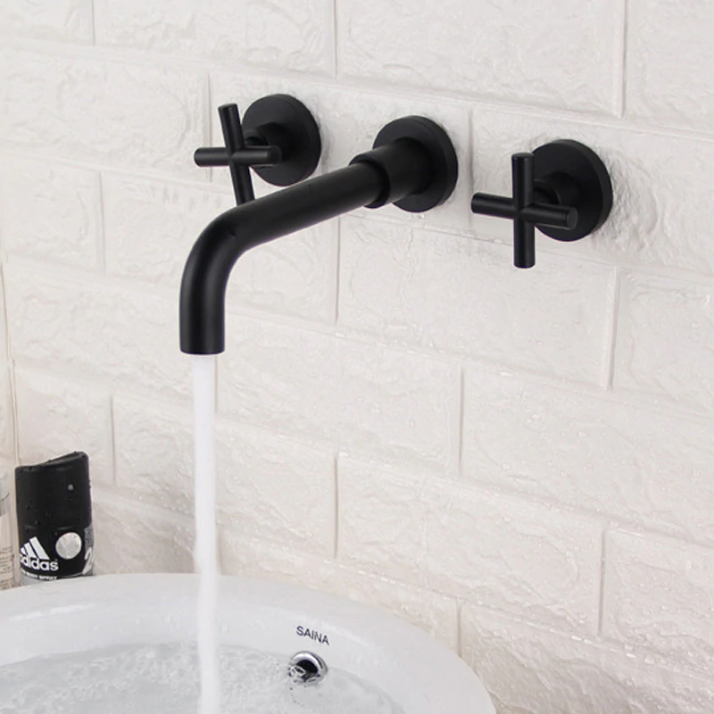 Robinet de lavabo fixation murale 004 en laiton noir collection Céphise
