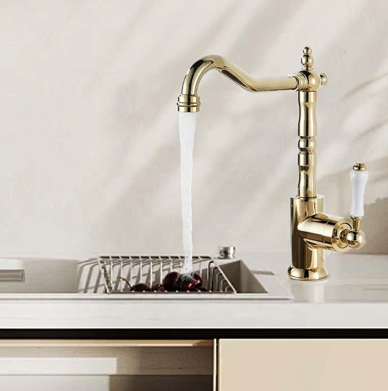 Brass kitchen faucet 025 in brushed gold brass Scamandre collection