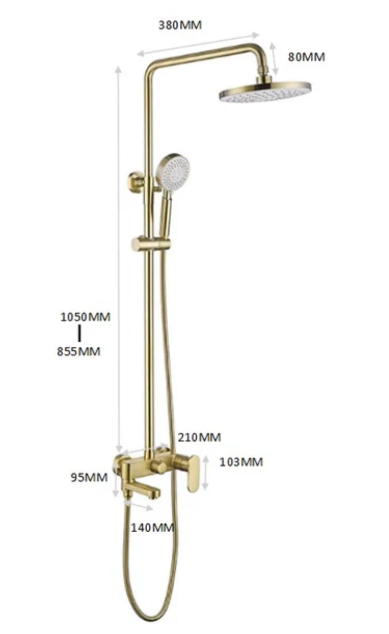 COLONNE DE DOUCHE DORÉE BROSSÉE (OR MAT) SC008 COLLECTION SCAMANDRE (tete 30cm)