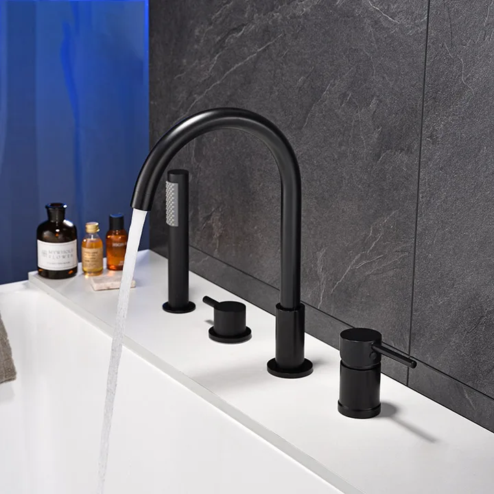Deck-mounted bathtub faucet 098 in black brass Céphise collection 