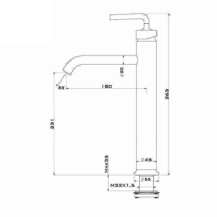 Raised basin faucet 040 in brushed gold brass Scamandre collection