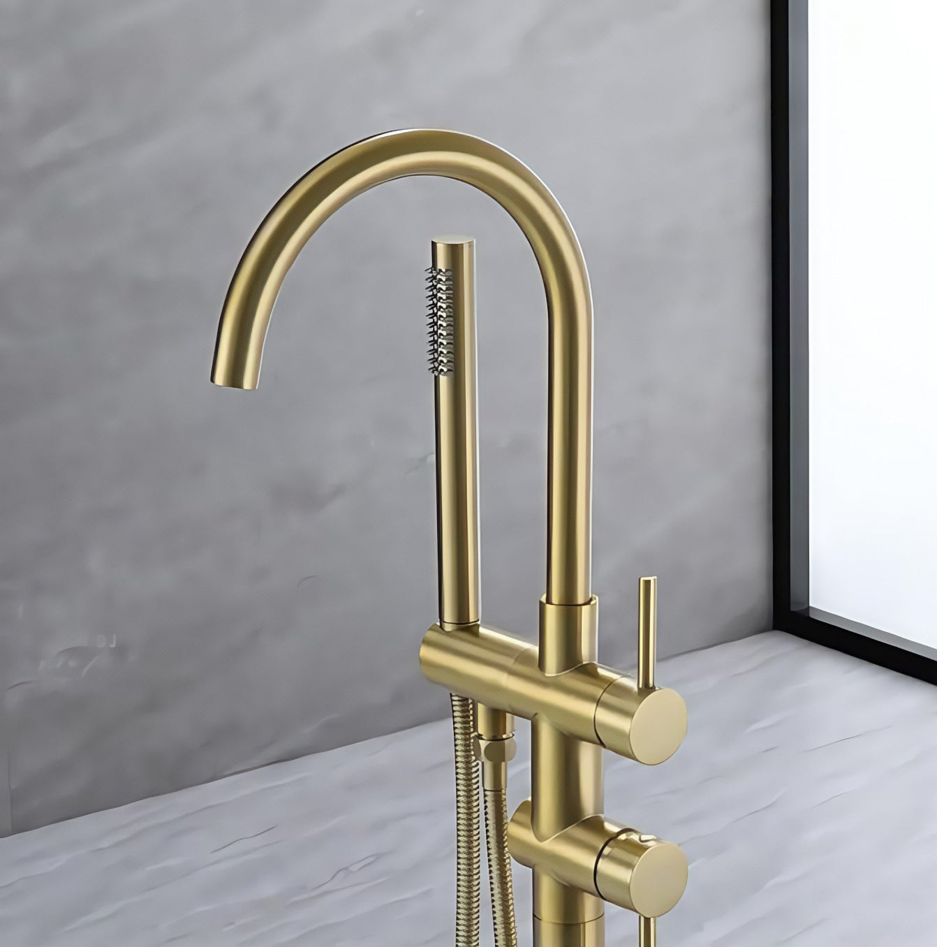 Floor Mounted Bathtub Faucet 007 Brushed Gold Scamandre Collection