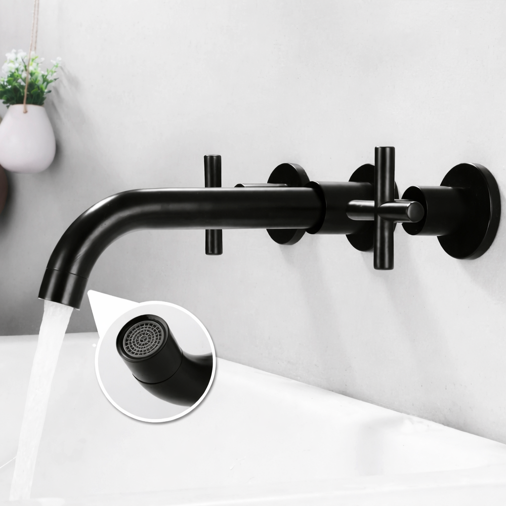 Robinet de Lavabo Mural 004 Céphise Noir Mat | HUDOR