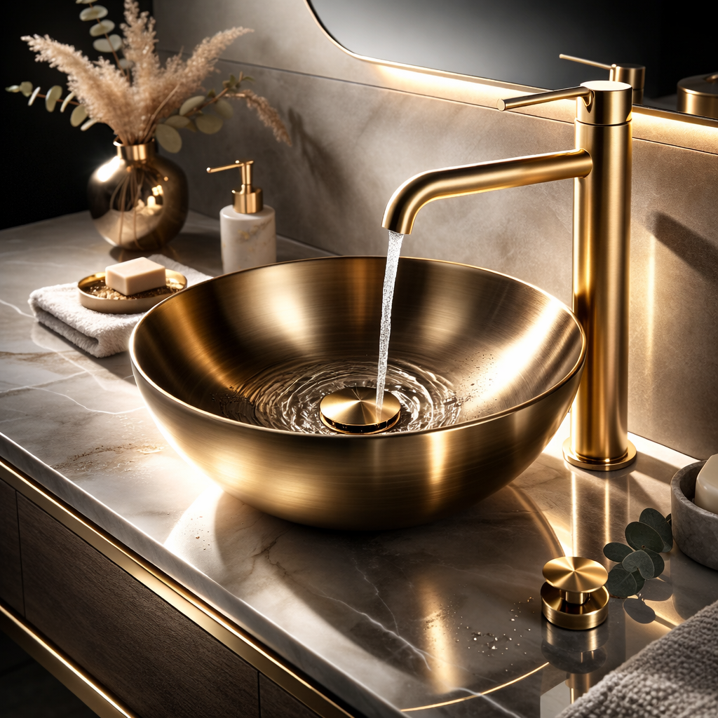 Grifo para lavabo elevado de latón dorado cepillado colección Scamandre 040