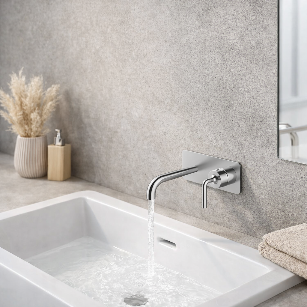 Grifo de lavabo de pared colección Erymanthe 202 en latón cromado 