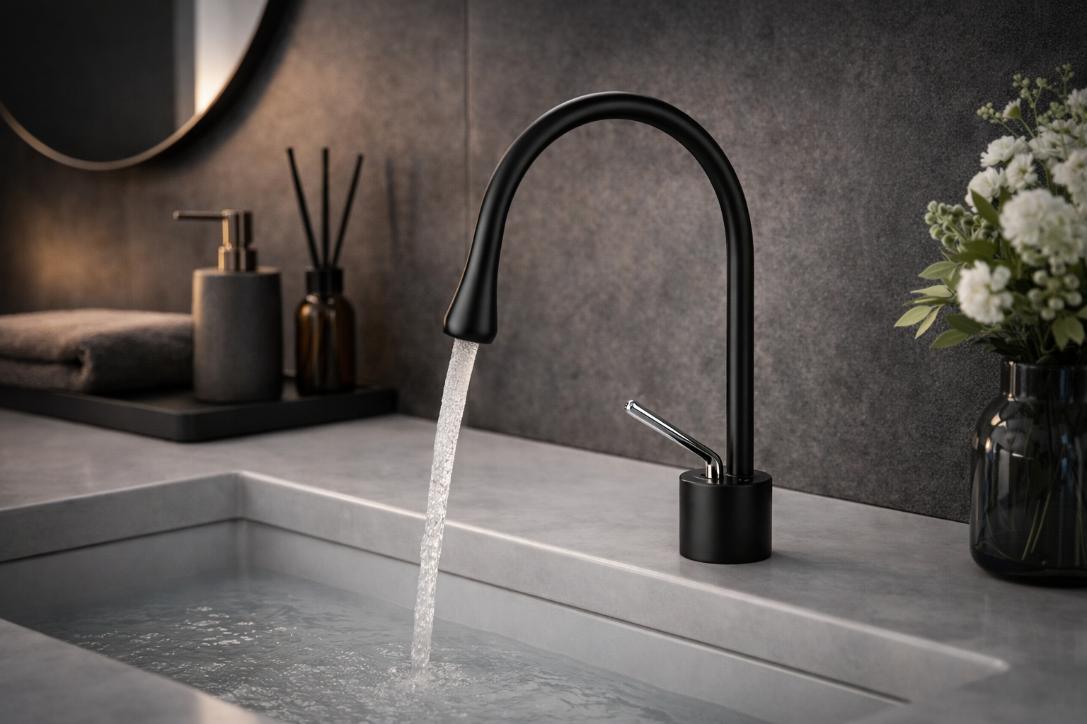 Robinet de Lavabo sur plage Céphise Noir Mat 201 — Robinet Lavabo HUDOR