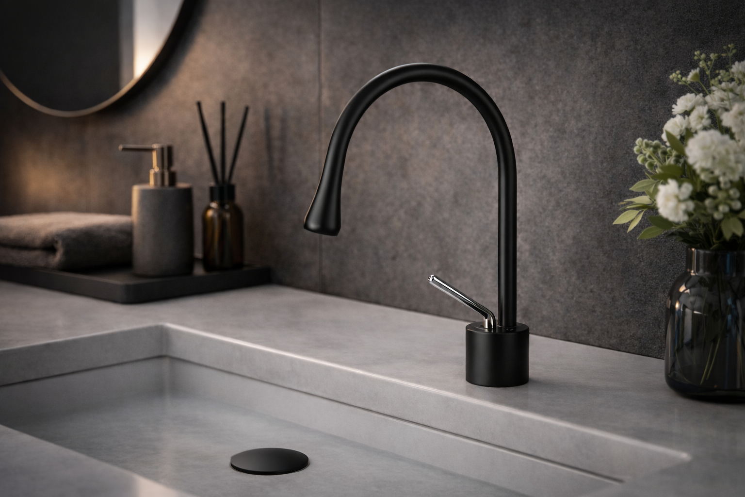 Robinet de Lavabo sur plage Céphise Noir Mat 201 — Robinet Lavabo HUDOR