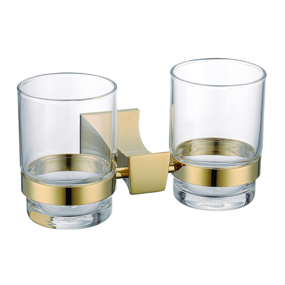 DOUBLE WC TOOTHBRUSH HOLDER 002 GOLD BRASS HALYS COLLECTION