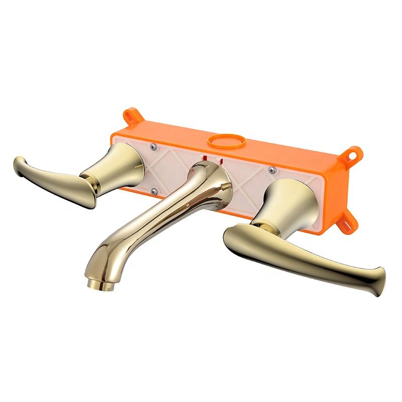 Grifo de lavabo de pared colección Scamandre 102 en latón dorado