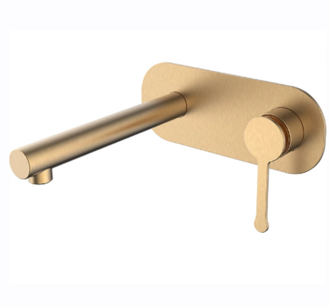 Grifo de lavabo de pared 302 en latón dorado cepillado de la colección Scamandre 