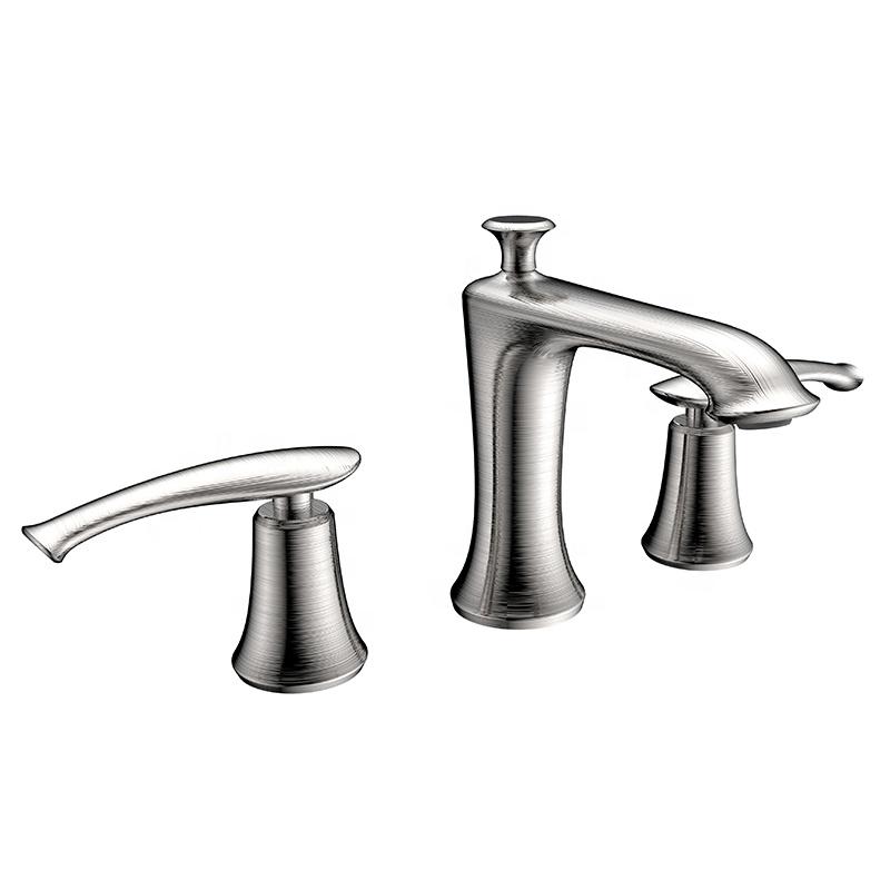 Grifo para lavabo de 3 orificios de montaje en encimera, colección 401 Níquel cepillado Eas