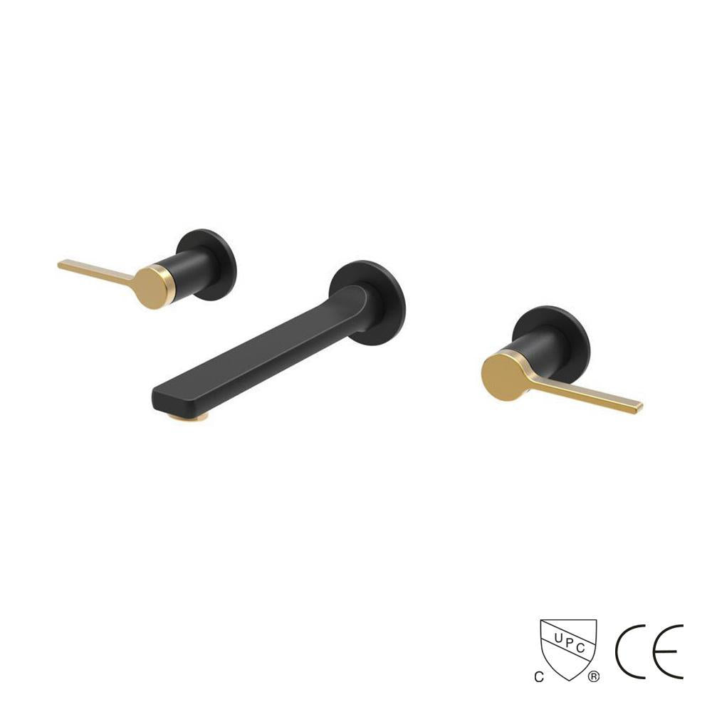 Grifo de lavabo de pared colección Scamandre 404 en latón negro y dorado 