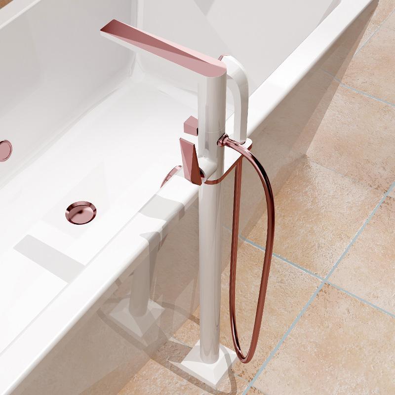 Robinet de baignoire au sol 23 blanc et rose doré collection Argolide